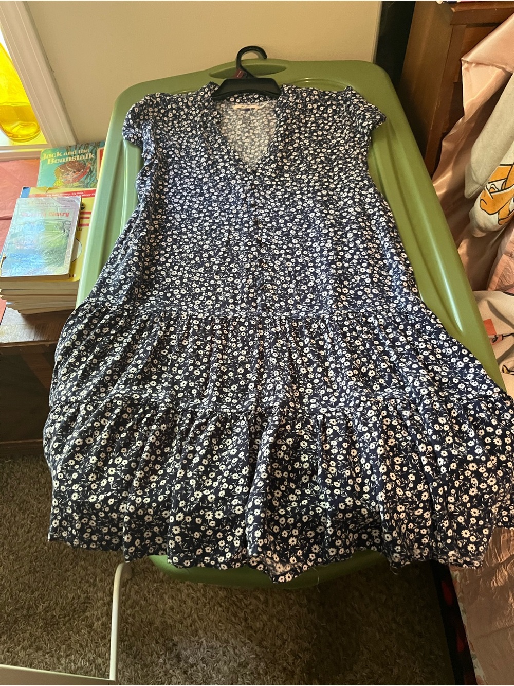 Mi Ami  Navy and White Floral Tiered V-Neck Dress
